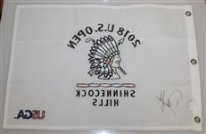 Dustin Johnson Signed 2018 US Open at Shinnecock Hills Embroidered Flag JSA ALOA