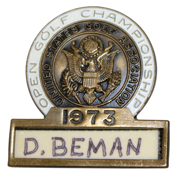 Deane Bemans 1973 US Open at Oakmont Contestant Badge - Johnny Miller Win