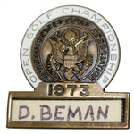 Deane Bemans 1973 US Open at Oakmont Contestant Badge - Johnny Miller Win