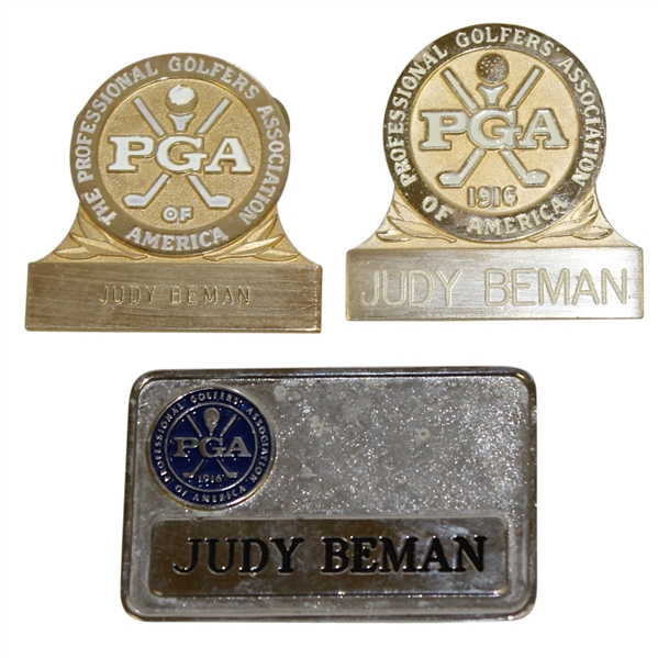 Three Judy Bemans PGA of America Name Badges