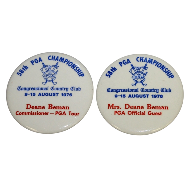 Deane and Judy Bemans 1976 PGA Championship at Congressional Badges - Commissioner and Official Guest