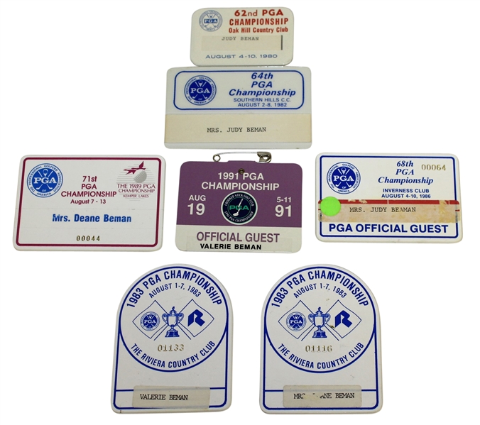Judy and Valerie Bemans PGA Championship Guest Badges - Assorted Years