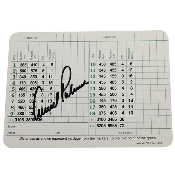 Arnold Palmer Signed Augusta National Golf Club Scorecard JSA ALOA