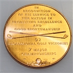 Arnold Palmer Commemorative Coin as Gift from North Oaks to David Graham with Note
