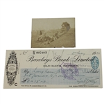Cyril Tolley Signed 1922 Barclays Bank Check with Small 1899 Photo JSA ALOA