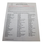 1997 Masters Tournament Practice Round Pairing Sheet - Tiger Woods Win