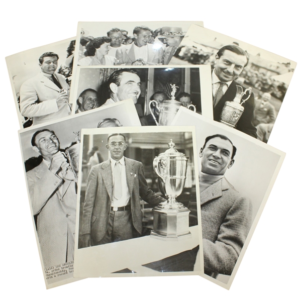 Seven Major Tournament Trophy Wire Photos - Hogan, Little, Ouimet, and others