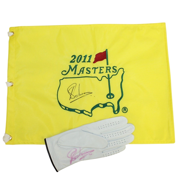 Charl Schwartzel Signed 2011 Masters Embroidered Flag & Signed Golf Glove JSA ALOA