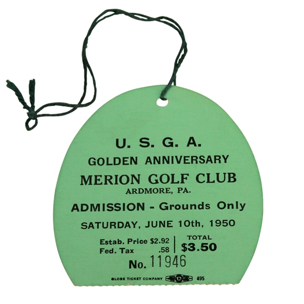 1950 US Open at Merion Ticket #11946 - Day of Famous Hogan 1-Iron Shot - 6/10/1950