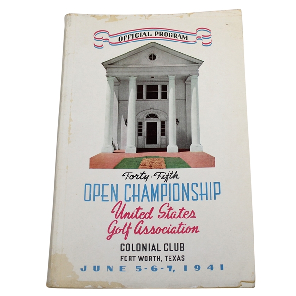 1941 US Open Championship at Colonial CC Program - Craig Wood Winner