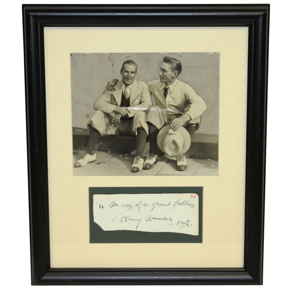 Tommy Armour Signed Cut and Black and White Photo Display Framed JSA ALOA