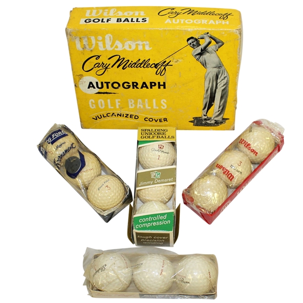 Cary Middlecoff Wilson Autograph Golf Ball Box with Player, Middlecoff, Demaret, & Ford Sleeves