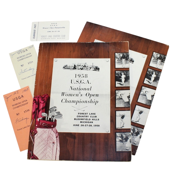 Multi Signed 1958 USGA Womens Open Championship Program Incl Champ Mickey Wright with Start Times and Tickets JSA ALOA