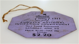 1937 Augusta National Inv. Tournament Saturday Ticket #1311 Signed by Winner Byron Nelson Full JSA #Z71382