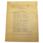 1937 Augusta National Invitational Tournament Saturday Pairing Sheet - April 3, 1937