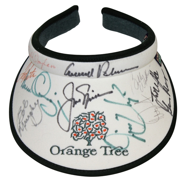Arnold Palmer, Jack Nicklaus, Player, Watson, and others Signed Orange Tree Visor JSA ALOA
