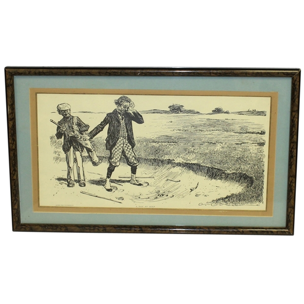 A Day at Golf Caddy with Golfer in Bunker 1899 Life Publishing Print - Framed - Roth Collection