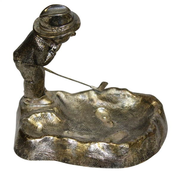 Vintage Golfer Man Art Deco Ashtray - Scratching Chin - Ball in Footprint - Roth Collection