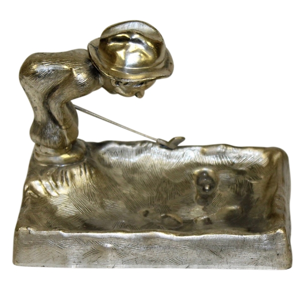 Vintage Golfer Man Art Deco Ashtray - Bending Over Sandtrap - Ball in Footprint - Roth Collection