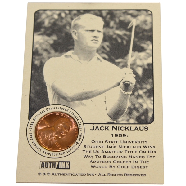 Jack Nicklaus 1959 Ohio State - Wins Amateur - Top Amateur Lincoln Wheat Penny Card