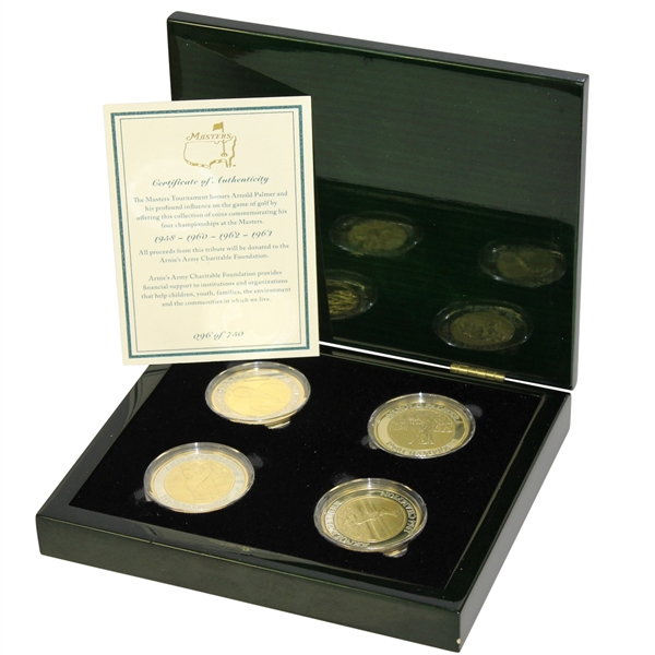 Arnold Palmer Ltd Ed Masters Championship Silver & Gold Coins in Original Emerald Green Box