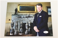 Tom Watson Signed 5 Claret Jugs Photo with 5 Open Tickets from Wins JSA #P82021
