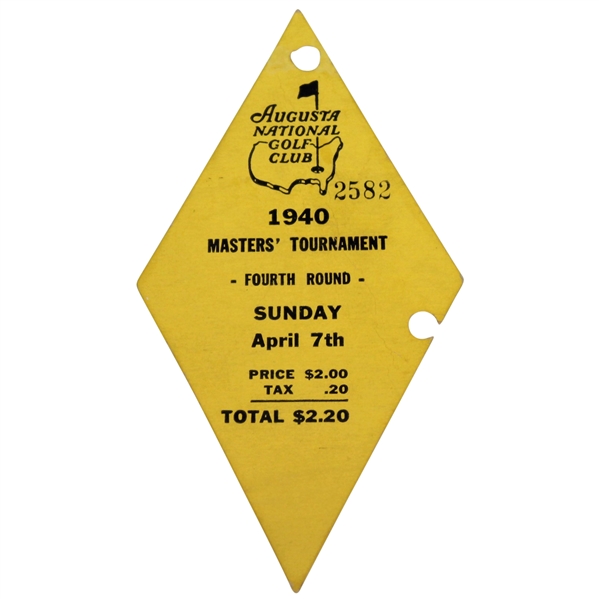 1940 Masters Tournament Sunday 4th Round Ticket #2582