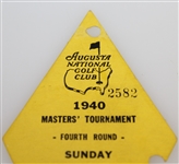 1940 Masters Tournament Sunday 4th Round Ticket #2582