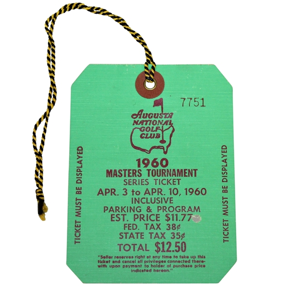 1960 Masters Tournament SERIES Badge #7751 - Arnold Palmer Winner