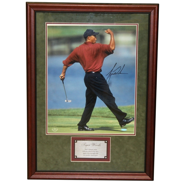 Tiger Woods Signed Fist Pump Oversize Photo - Framed UDA #BAH82608 with PenCam!
