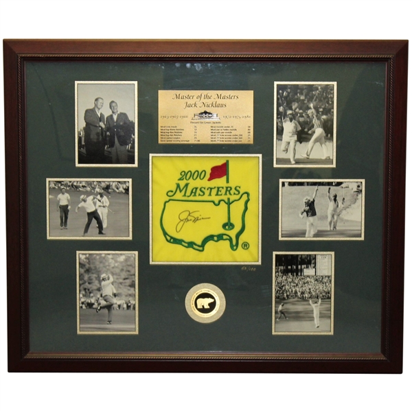 Jack Nicklaus Signed 2000 Flag Ltd Ed Master of the Masters Photo Display 55/100 - Framed JSA ALOA