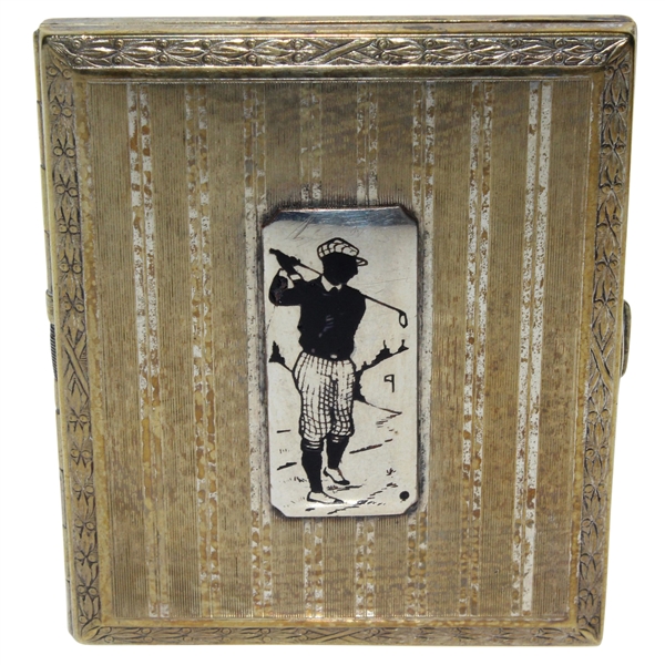 Circa 1920 Evans Nickel Silver Plated Cigarette Case with Golfer