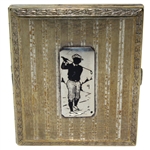 Circa 1920 Evans Nickel Silver Plated Cigarette Case with Golfer