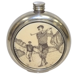 Sheffield Hand Crafted Classic Pewter Circular Flask with Golfer Post-Swing