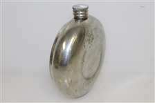 Sheffield Hand Crafted Classic Pewter Circular Flask with Golfer Post-Swing