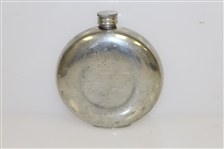 Sheffield Hand Crafted Classic Pewter Circular Flask with Golfer Post-Swing