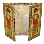 Circa 1930 Lady Golfer Themed Wood Handkerchief Box with Original Handkerchiefs