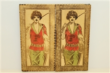 Circa 1930 Lady Golfer Themed Wood Handkerchief Box with Original Handkerchiefs