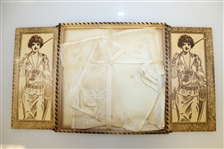 Circa 1930 Lady Golfer Themed Wood Handkerchief Box with Original Handkerchiefs