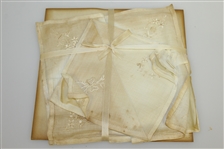 Circa 1930 Lady Golfer Themed Wood Handkerchief Box with Original Handkerchiefs