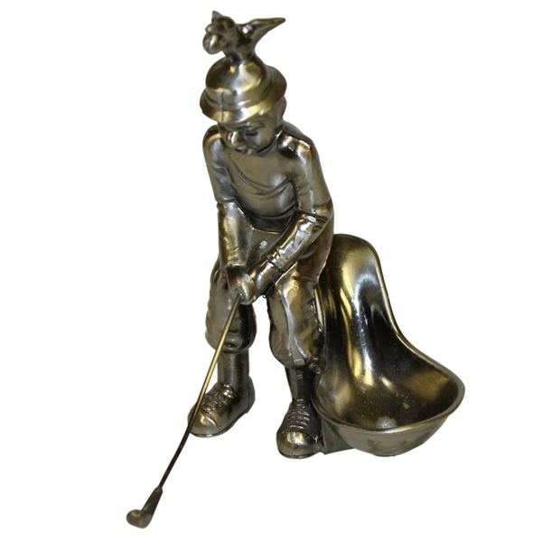 Unmarked Pewter Golfer Themed Pipe Holder - Bird on Head