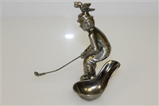 Unmarked Pewter Golfer Themed Pipe Holder - Bird on Head