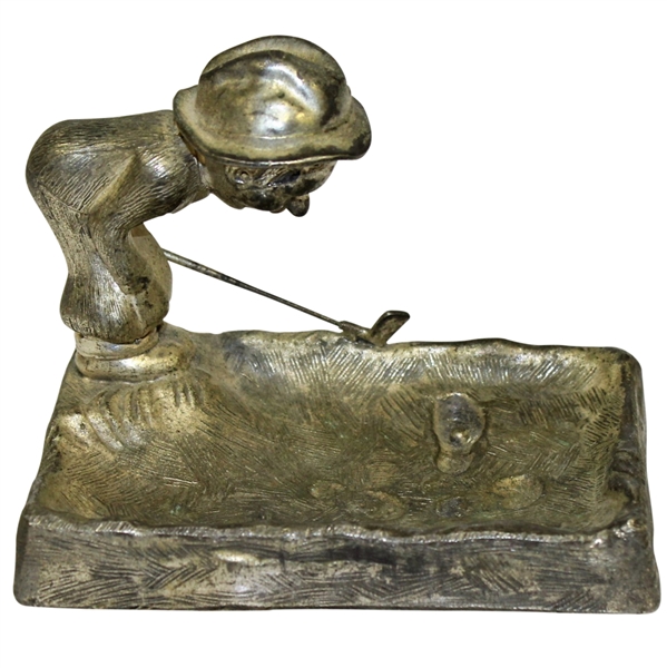 Vintage Golfer Man Art Deco Ashtray - Bending Over Sandtrap - Ball in Footprint