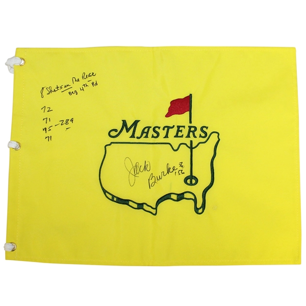 Jack Burke Signed Masters Undated Flag with Multiple Inscriptions - Year Won, Rd Score, & more JSA ALOA