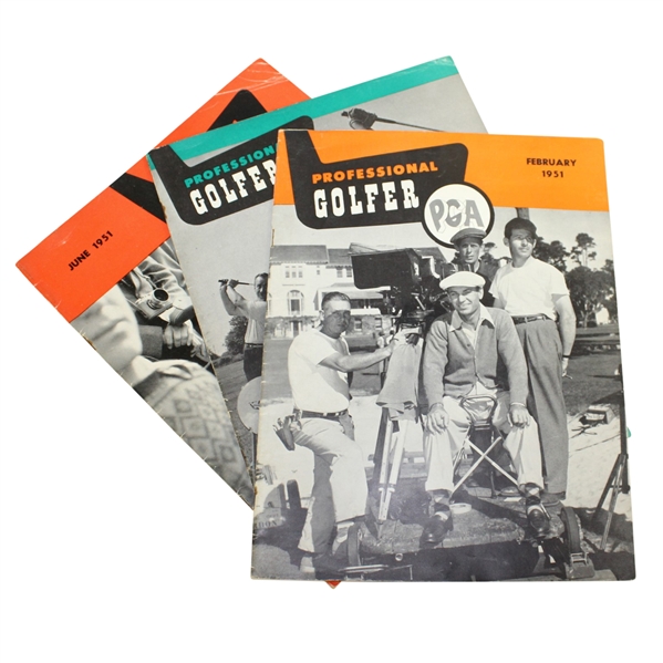 Three 1951 Professional Golf Magazines - February, April, & June with Hagen Stories