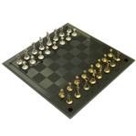 Deluxe Golf Themed Pewter Silver & Gold Colored Chess Pieces on Glass Board
