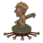 Unique Genuine Burwood Wood Carved Golfer with Golf Bag Wall Tie Holder