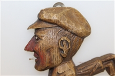 Unique Genuine Burwood Wood Carved Golfer with Golf Bag Wall Tie Holder