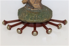 Unique Genuine Burwood Wood Carved Golfer with Golf Bag Wall Tie Holder