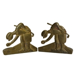 Pair of Golfers Teeing Up Golf Ball Themed Brass Bookends - Art Brass Co. New York